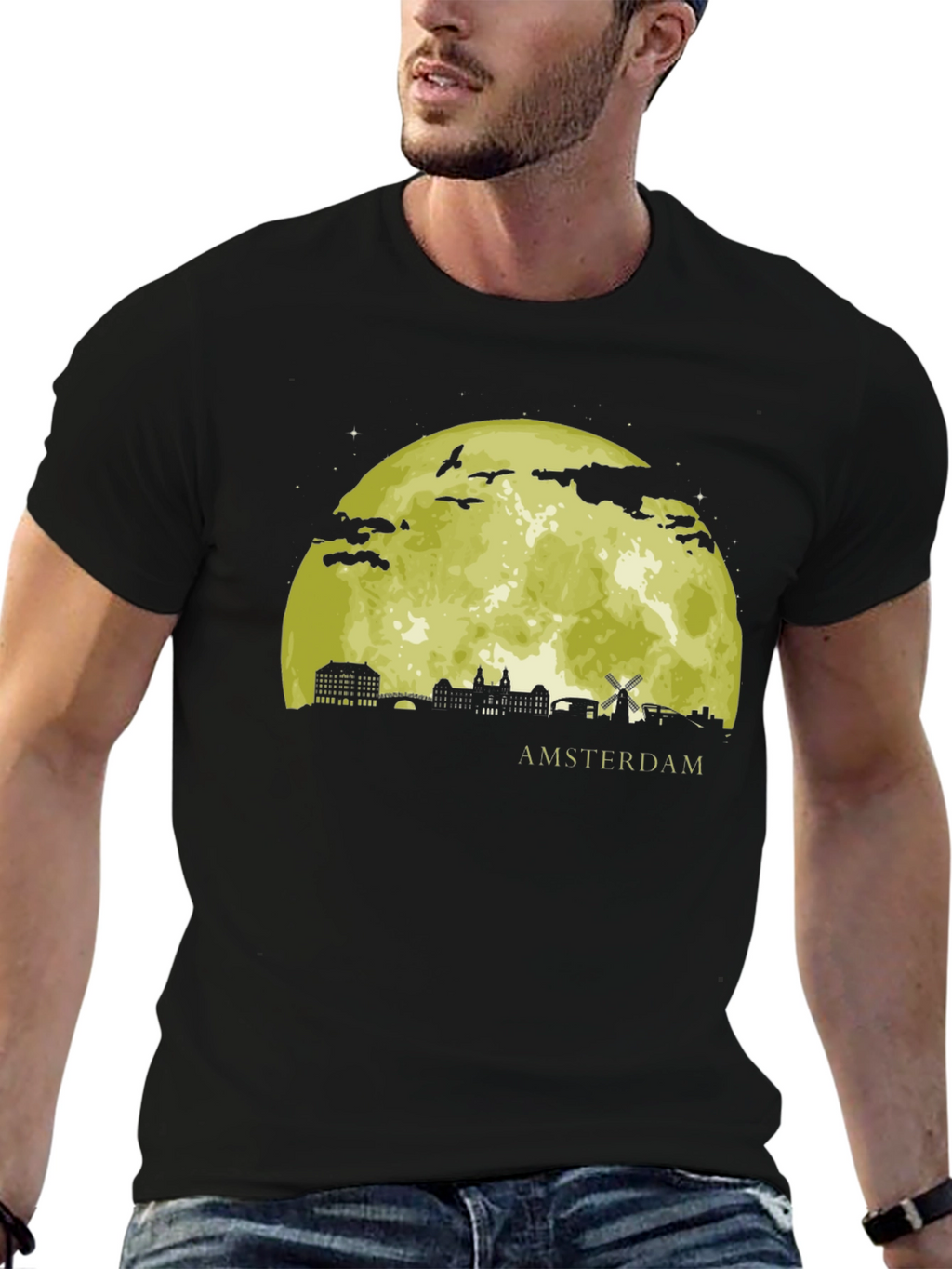 Amsterdam Moon T-Shirt - Black Graphic Tee