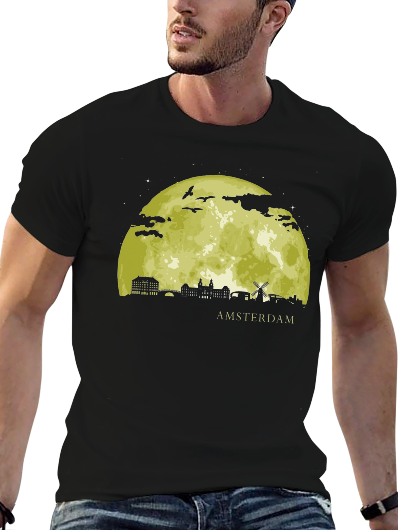 Amsterdam Moon T-Shirt - Black Graphic Tee