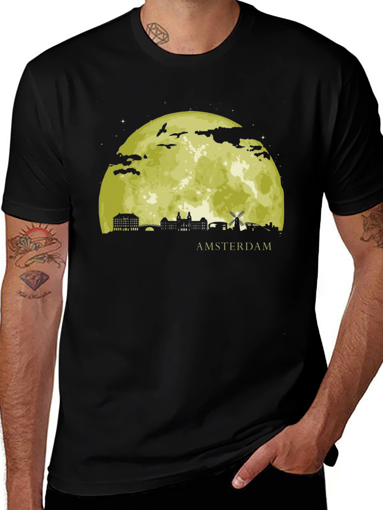 Amsterdam Moon T-Shirt - Black Graphic Tee
