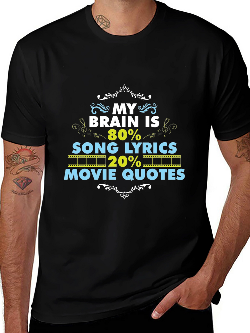 Brain 80% Song Lyrics 20% Movie Quotes Black T-Shirt