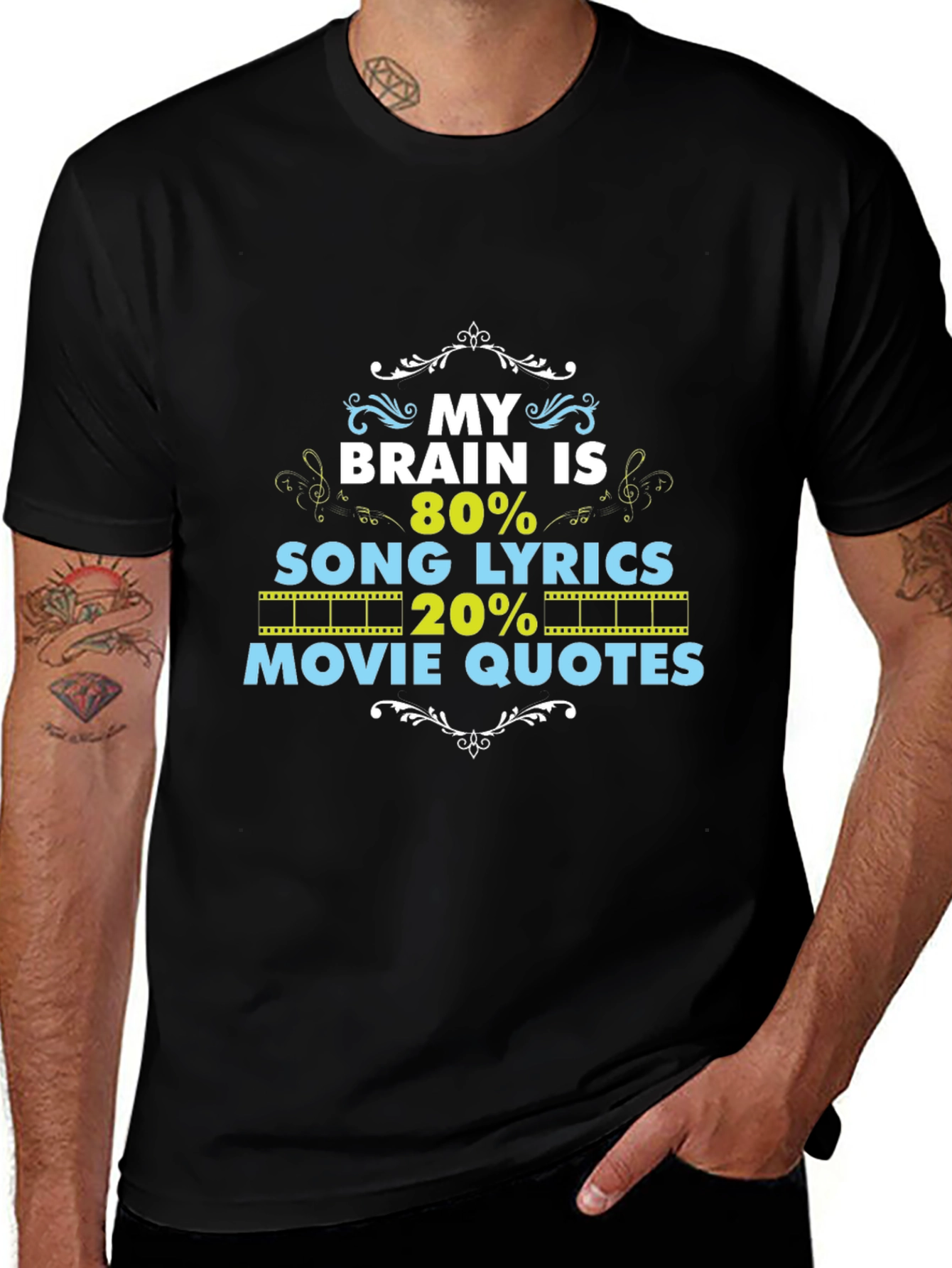 Brain 80% Song Lyrics 20% Movie Quotes Black T-Shirt