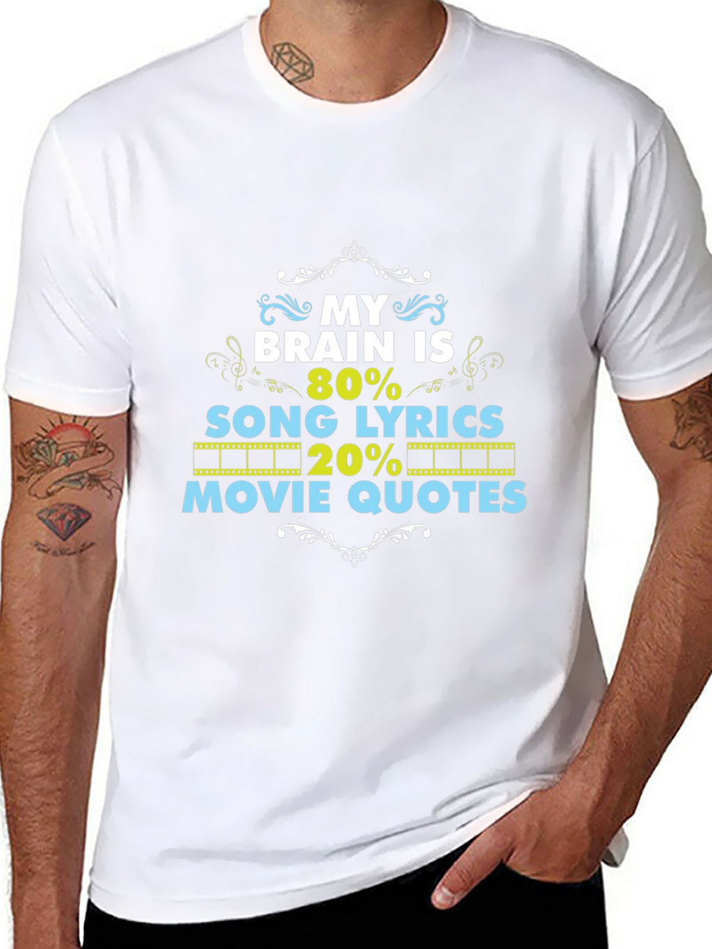 Brain 80% Song Lyrics 20% Movie Quotes Black T-Shirt