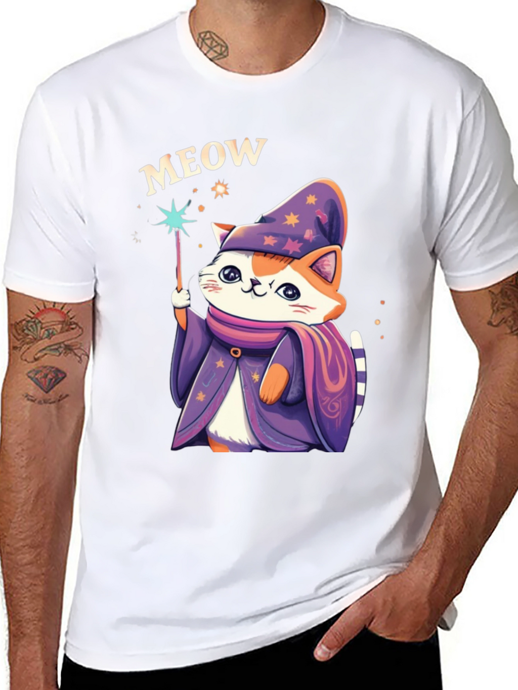 Wizard Cat Graphic T-Shirt - Meow Magic