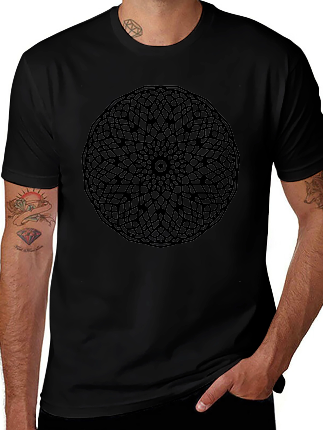 Geometric Mandala T-Shirt - Sleek Black Design