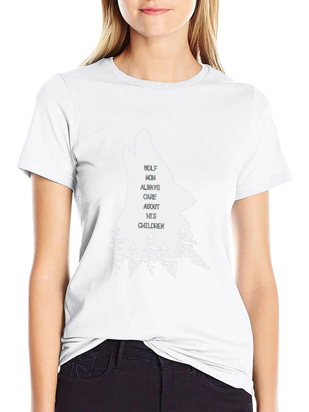 Wolf Mom Graphic Tee - Black Cotton T-Shirt