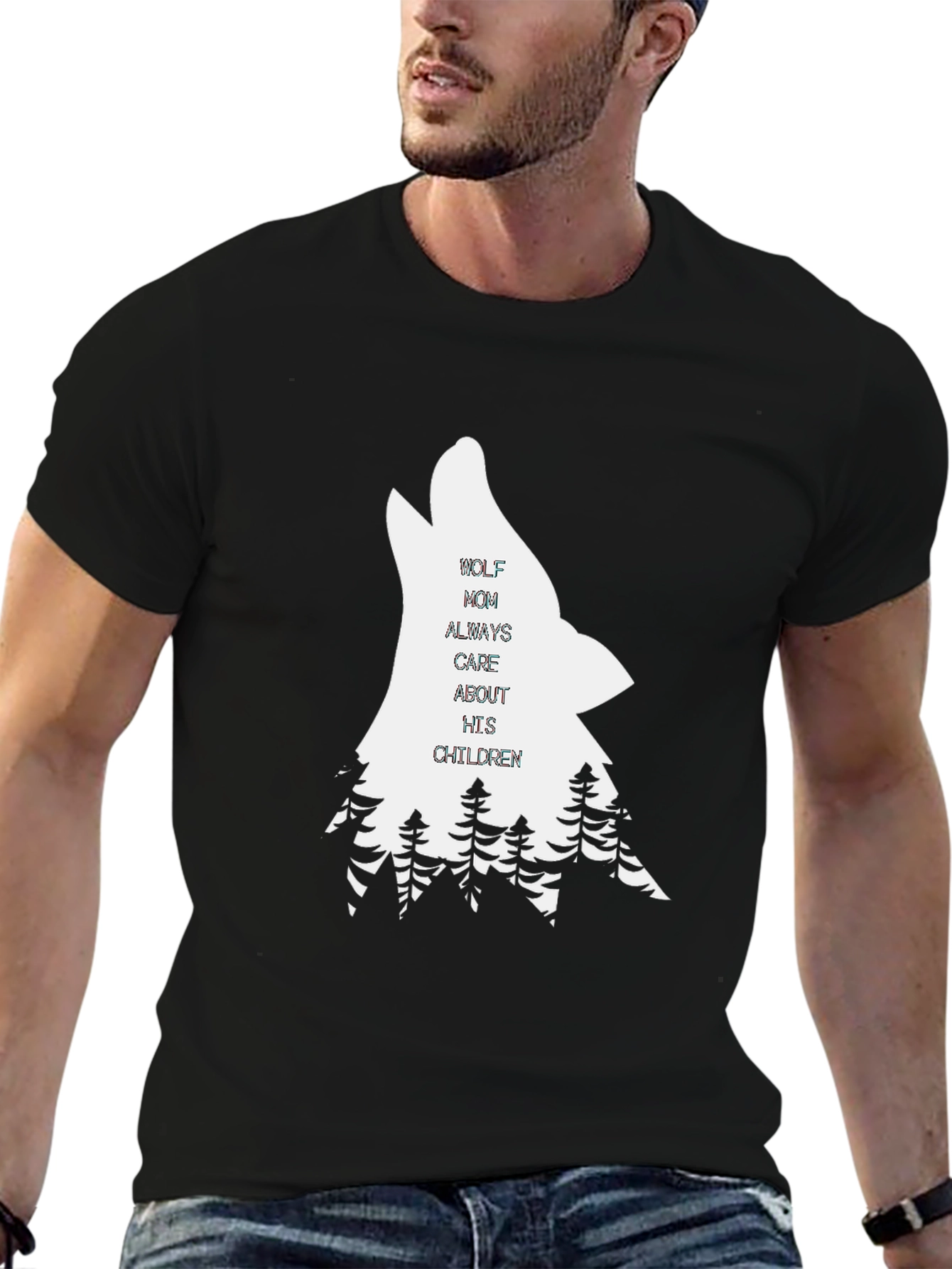 Wolf Mom Graphic Tee - Black Cotton T-Shirt