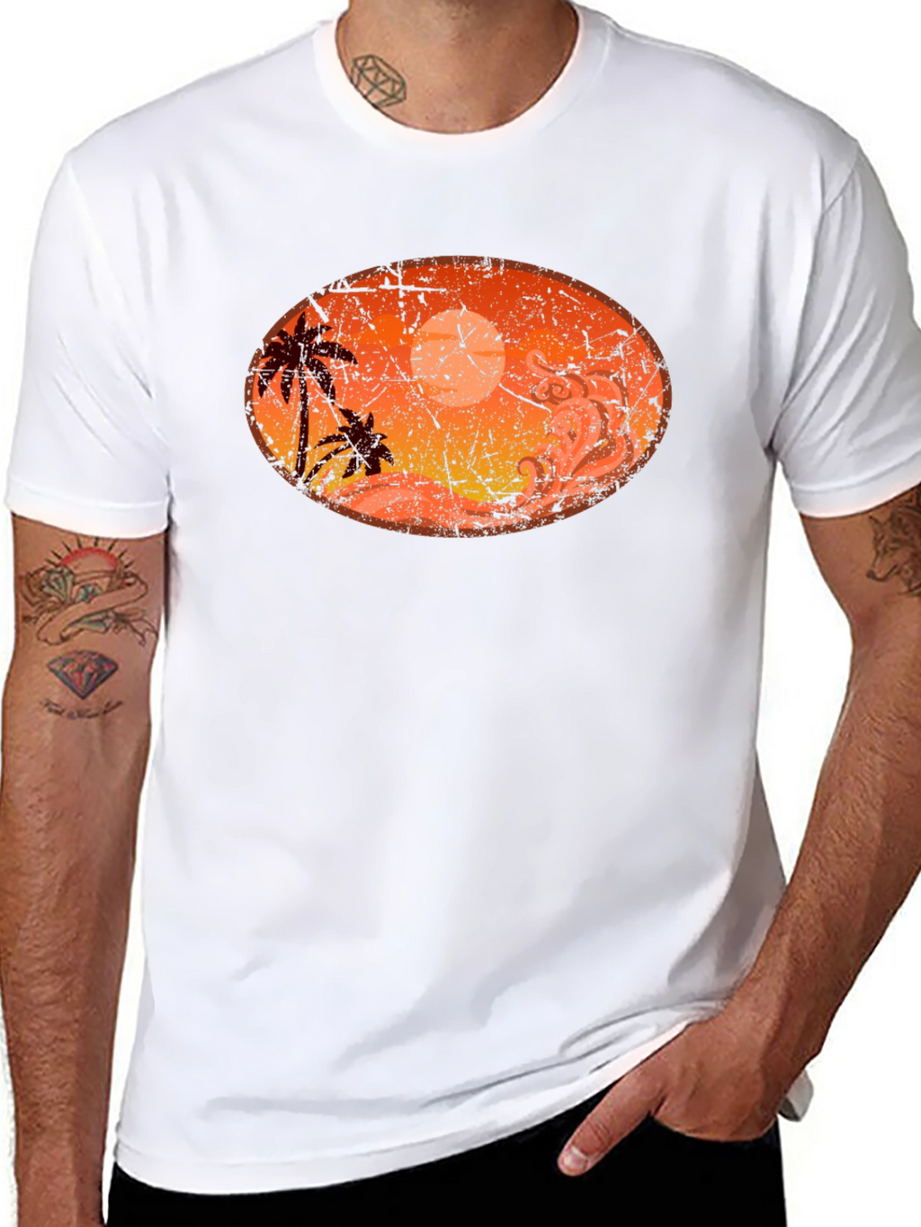 Sunset Palm Tree Graphic Black T-Shirt