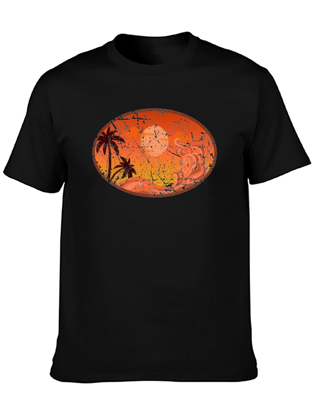 Sunset Palm Tree Graphic Black T-Shirt