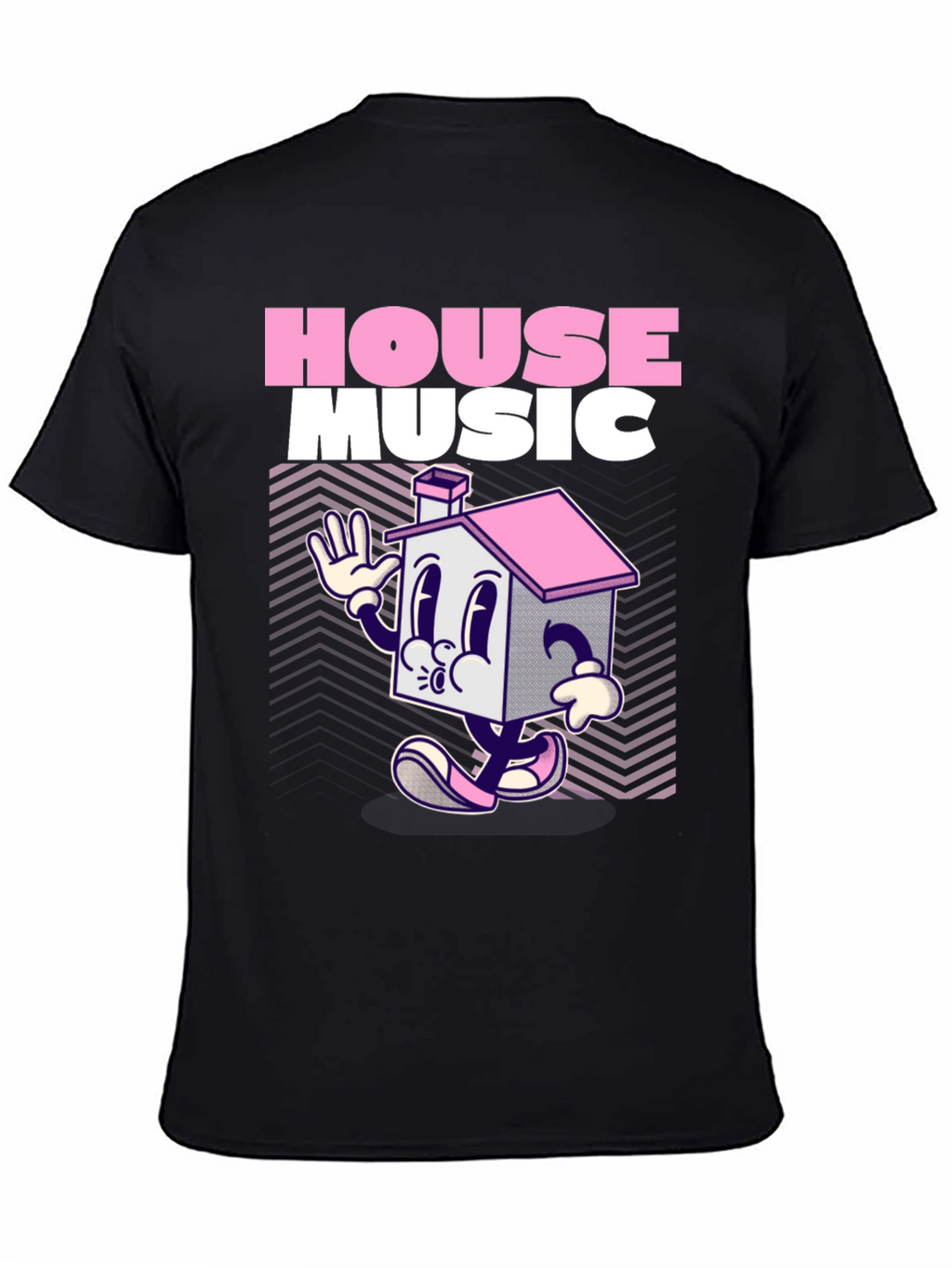 House Music Cartoon Graphic Black T-Shirt