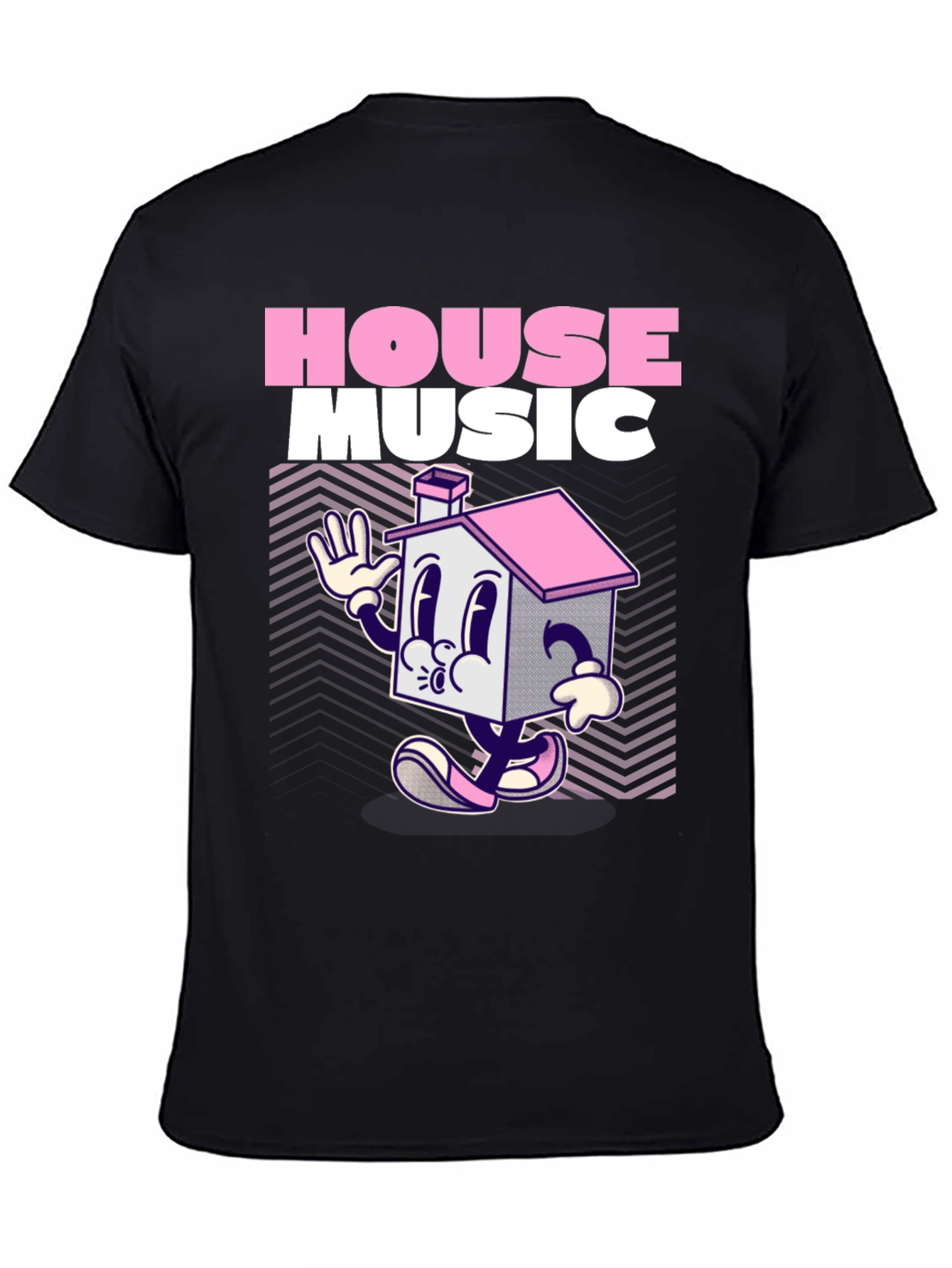 House Music Cartoon Graphic Black T-Shirt