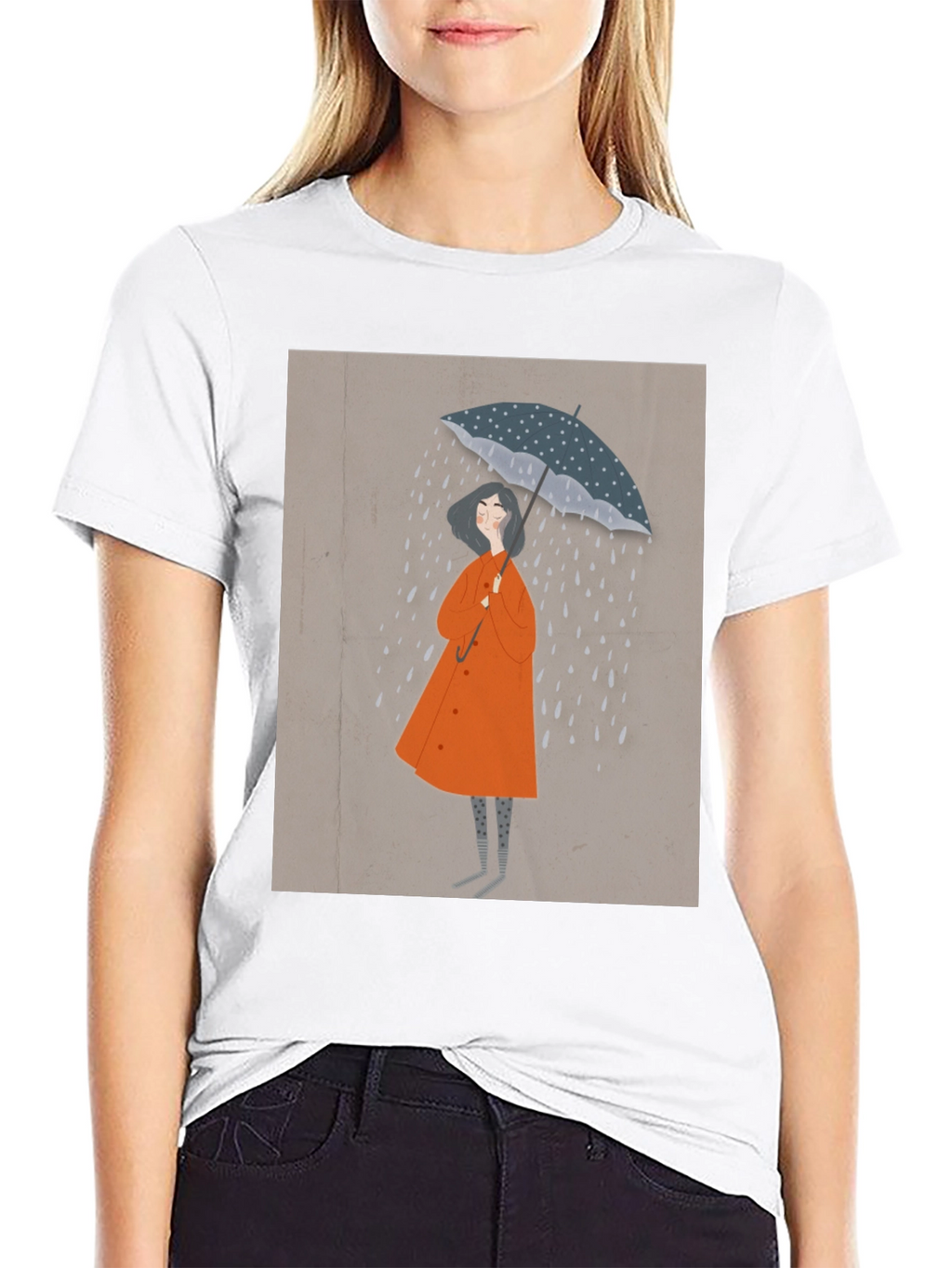 Stylish Black T-Shirt with Rainy Day Illustration