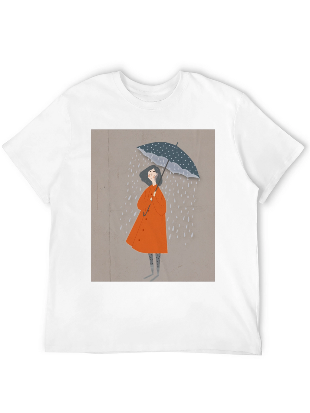 Stylish Black T-Shirt with Rainy Day Illustration