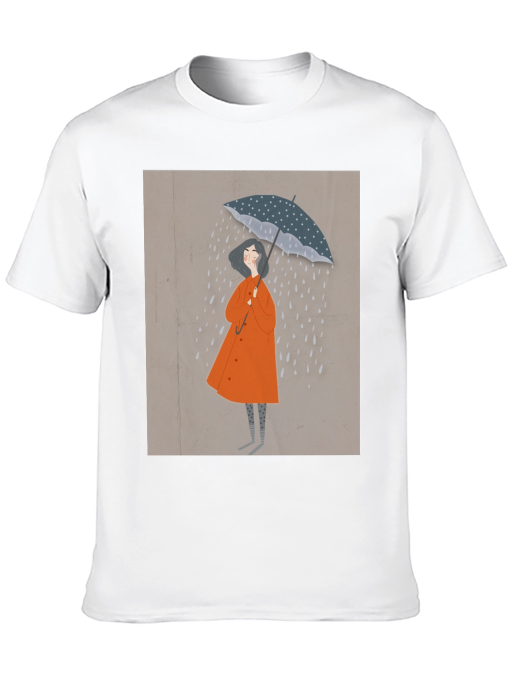 Stylish Black T-Shirt with Rainy Day Illustration