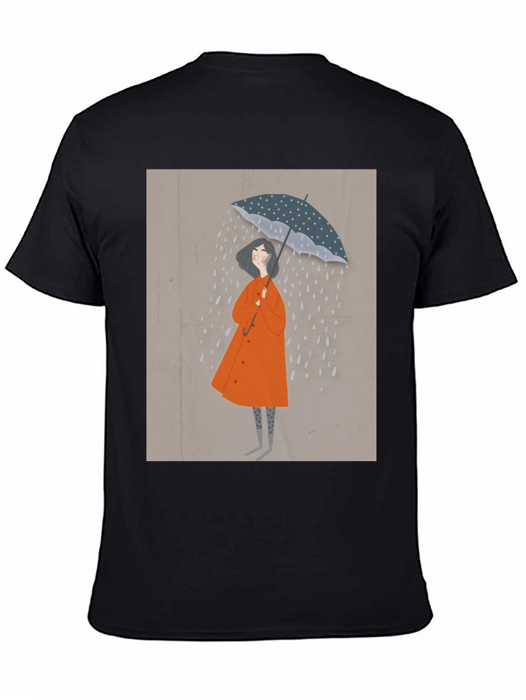 Stylish Black T-Shirt with Rainy Day Illustration