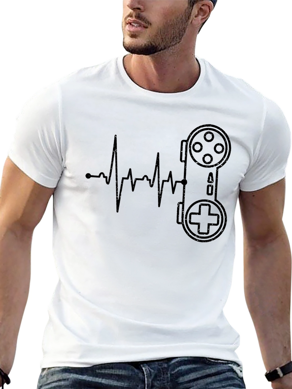 Gamer Heartbeat T-Shirt - Black Cotton Casual Tee