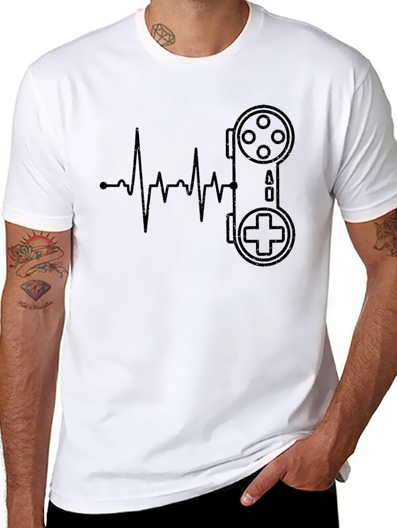 Gamer Heartbeat T-Shirt - Black Cotton Casual Tee