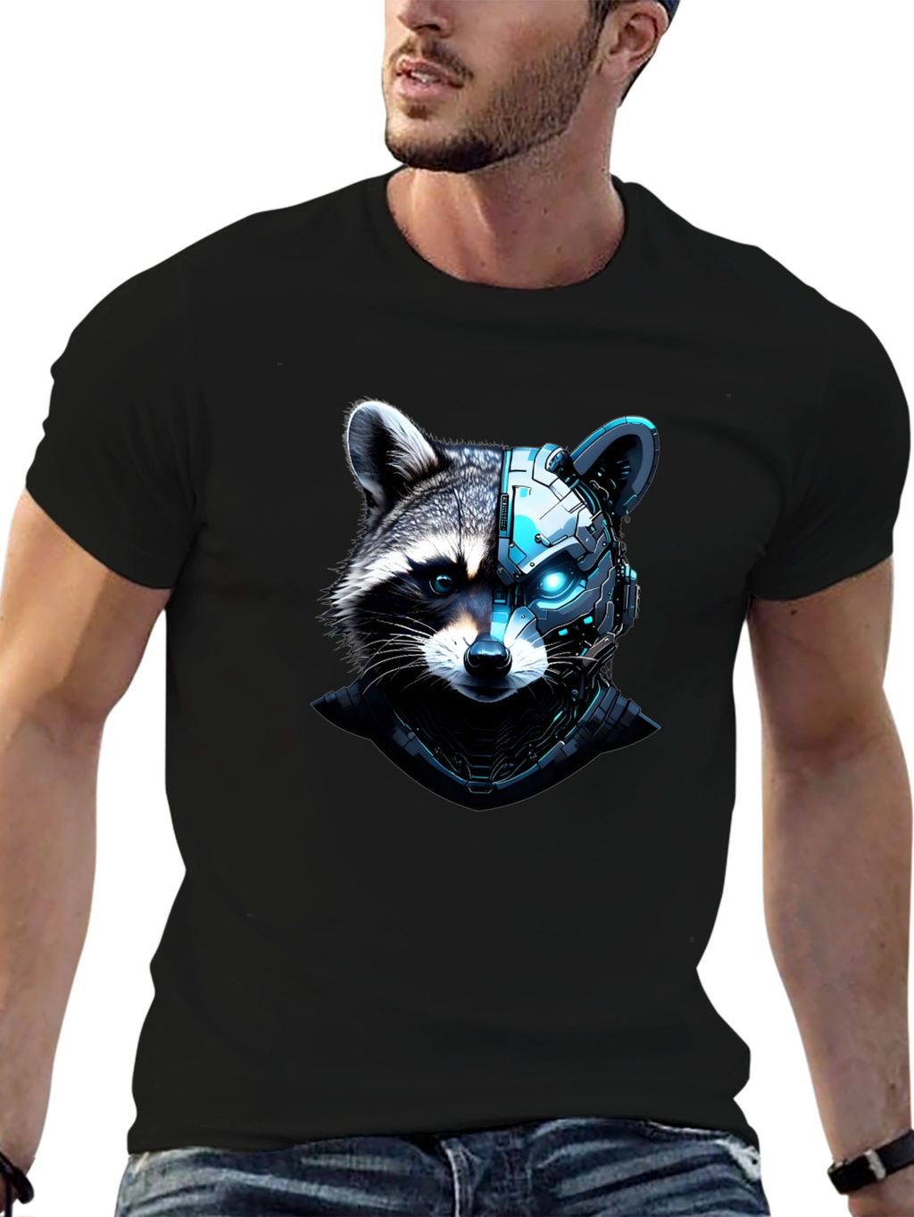 Cyber Raccoon Graphic Tee - Cool Futuristic Design