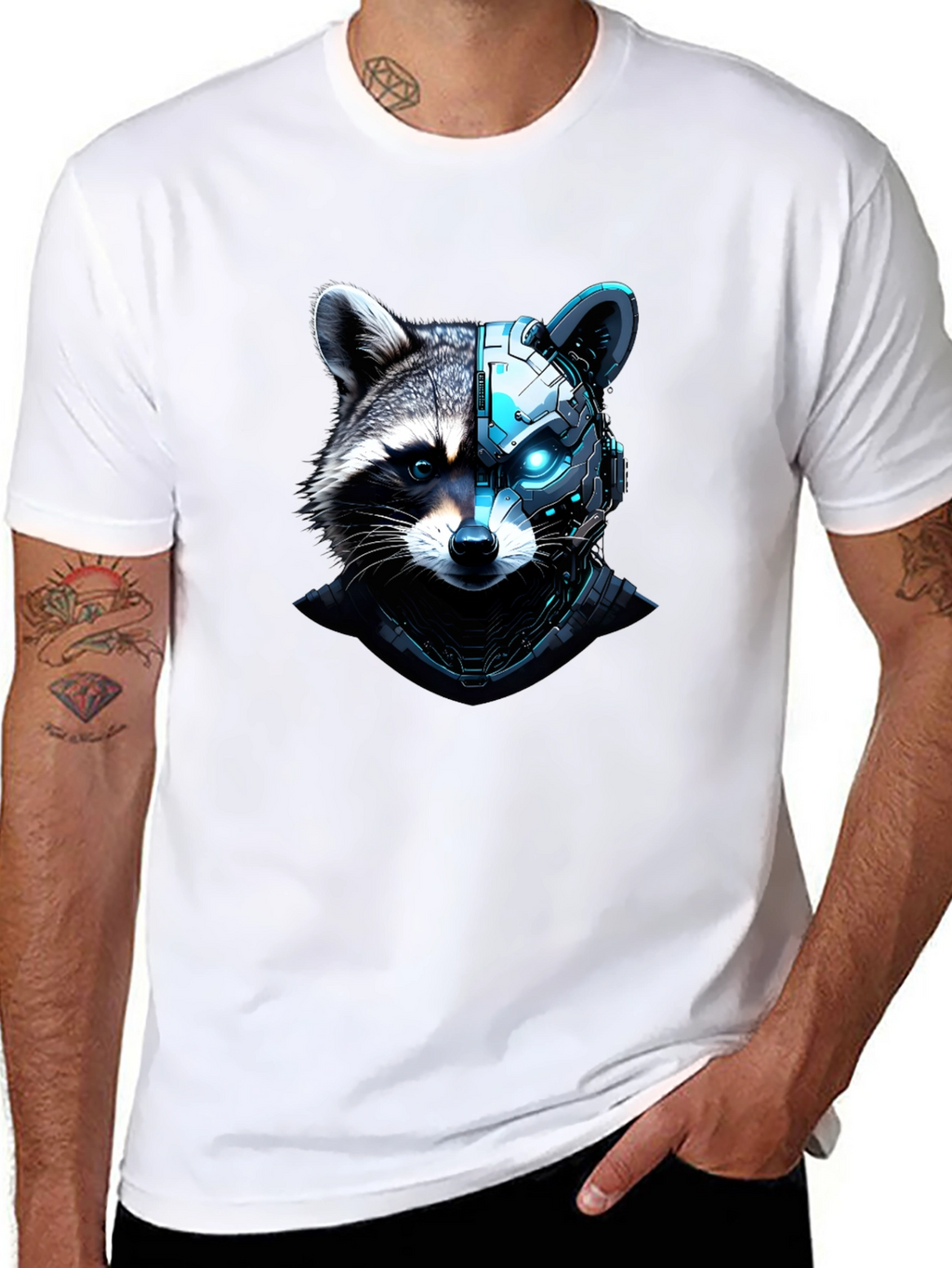 Cyber Raccoon Graphic Tee - Cool Futuristic Design