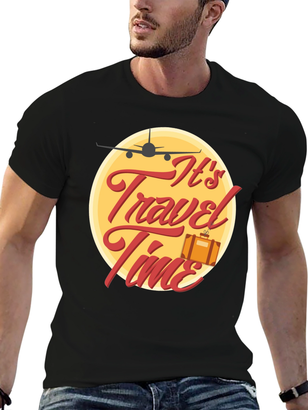 Its Travel Time Black Graphic Tee
