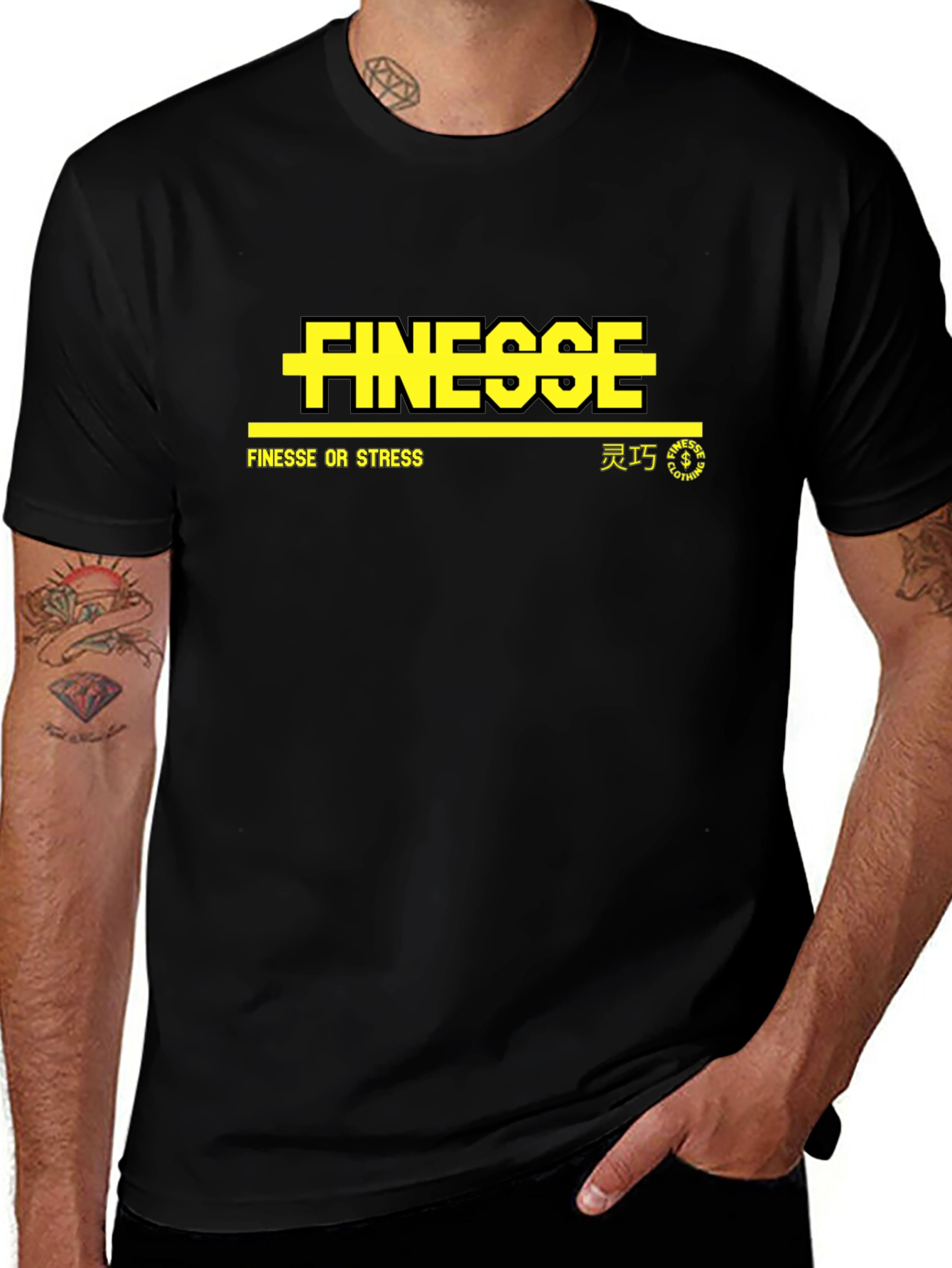 Finesse or Stress Graphic Tee - Black Casual T-Shirt