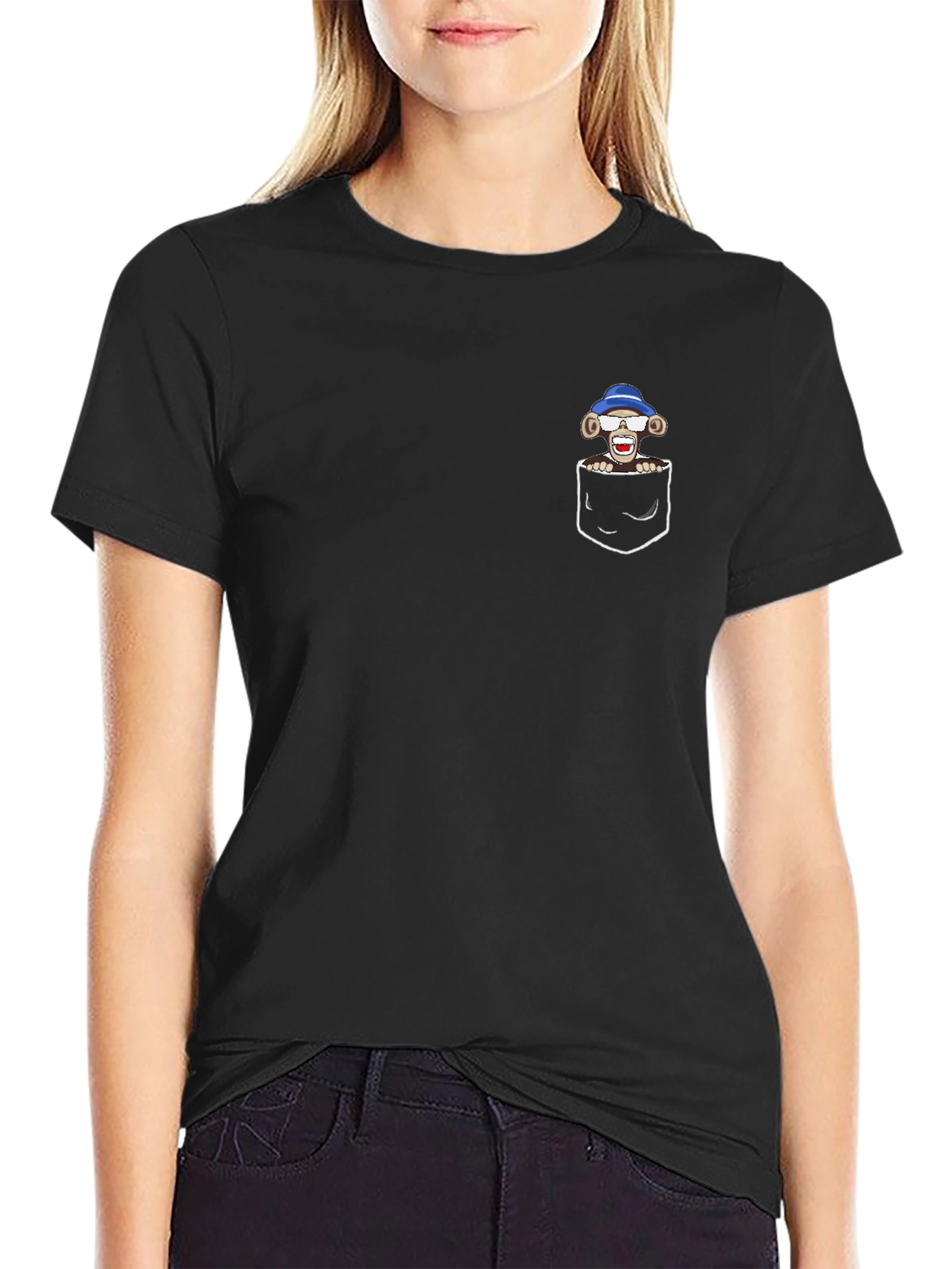 Monkey in Pocket Graphic Tee - Black Casual T-Shirt