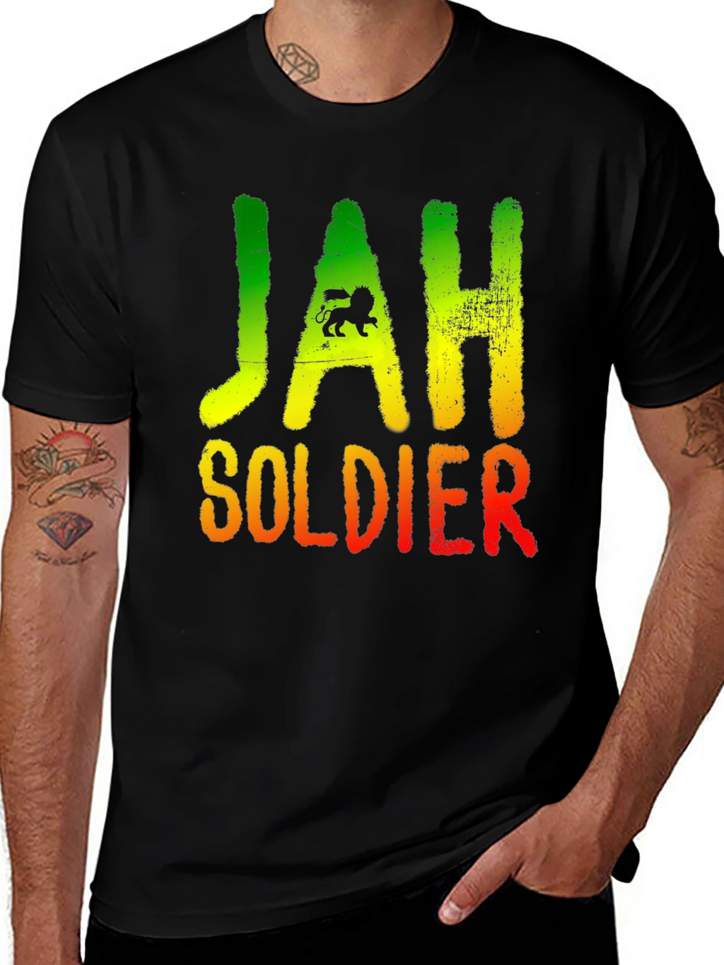 Rasta Lion Jah Soldier Graphic T-Shirt