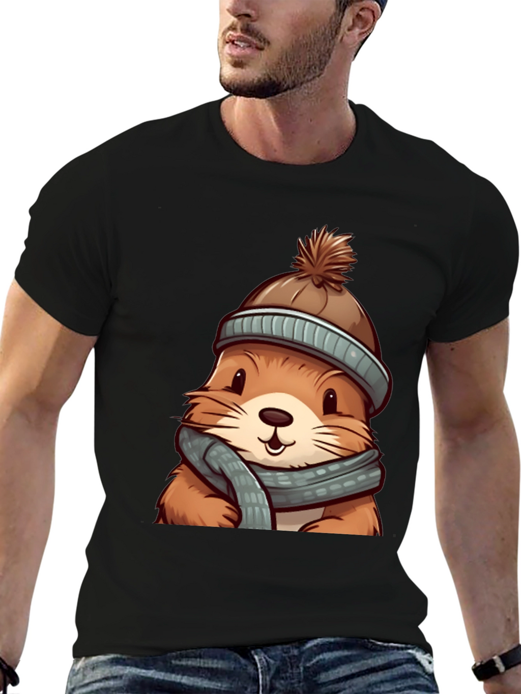 Cute Otter in Winter Gear Graphic Tee