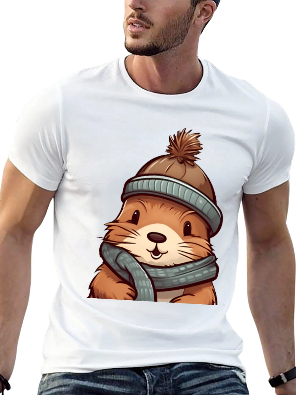 Cute Otter in Winter Gear Graphic Tee
