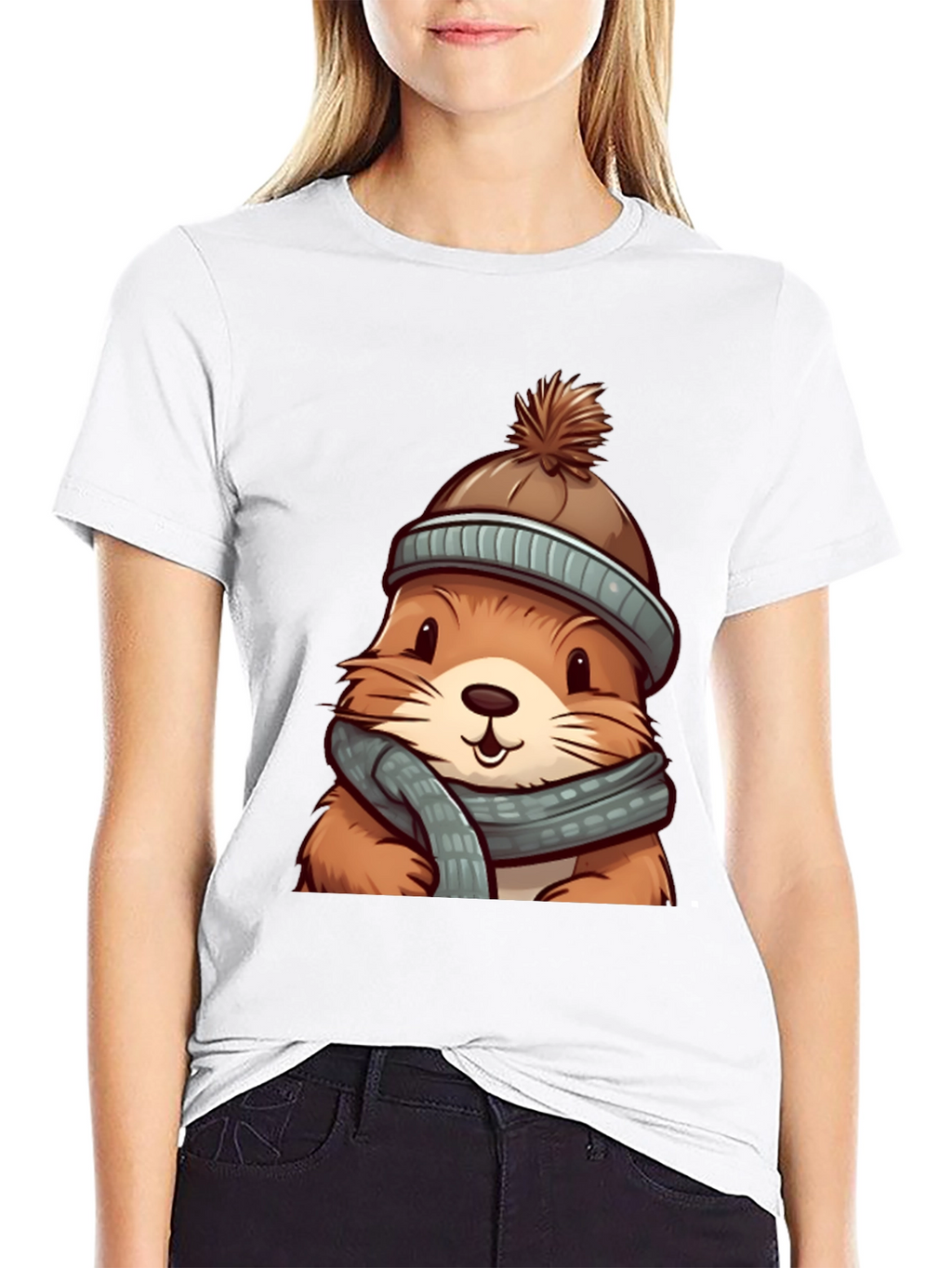 Cute Otter in Winter Gear Graphic Tee
