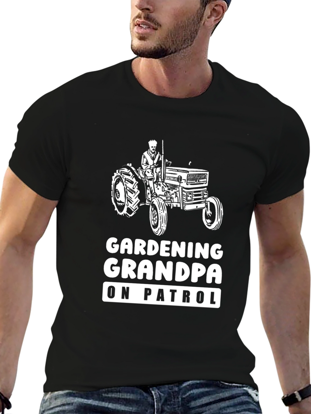 Gardening Grandpa On Patrol Black T-Shirt
