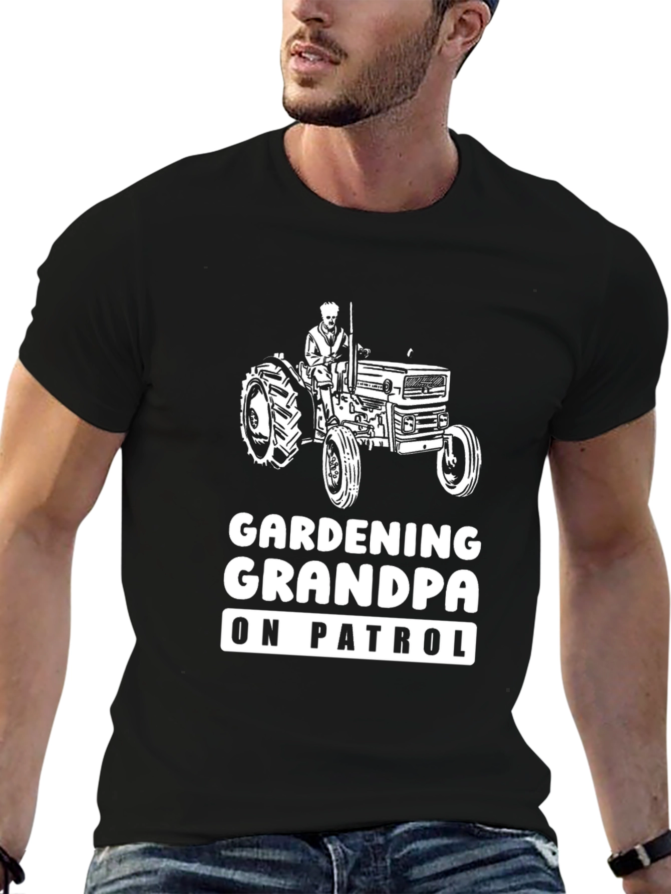 Gardening Grandpa On Patrol Black T-Shirt