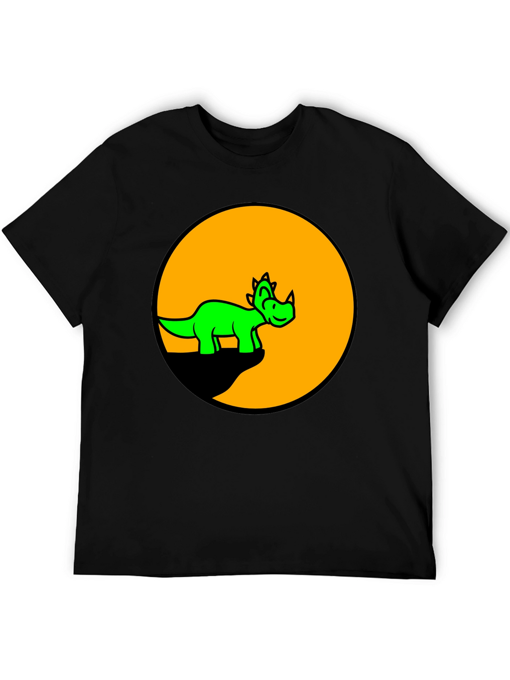 Dino Circle Graphic Tee - Black Cotton T-Shirt