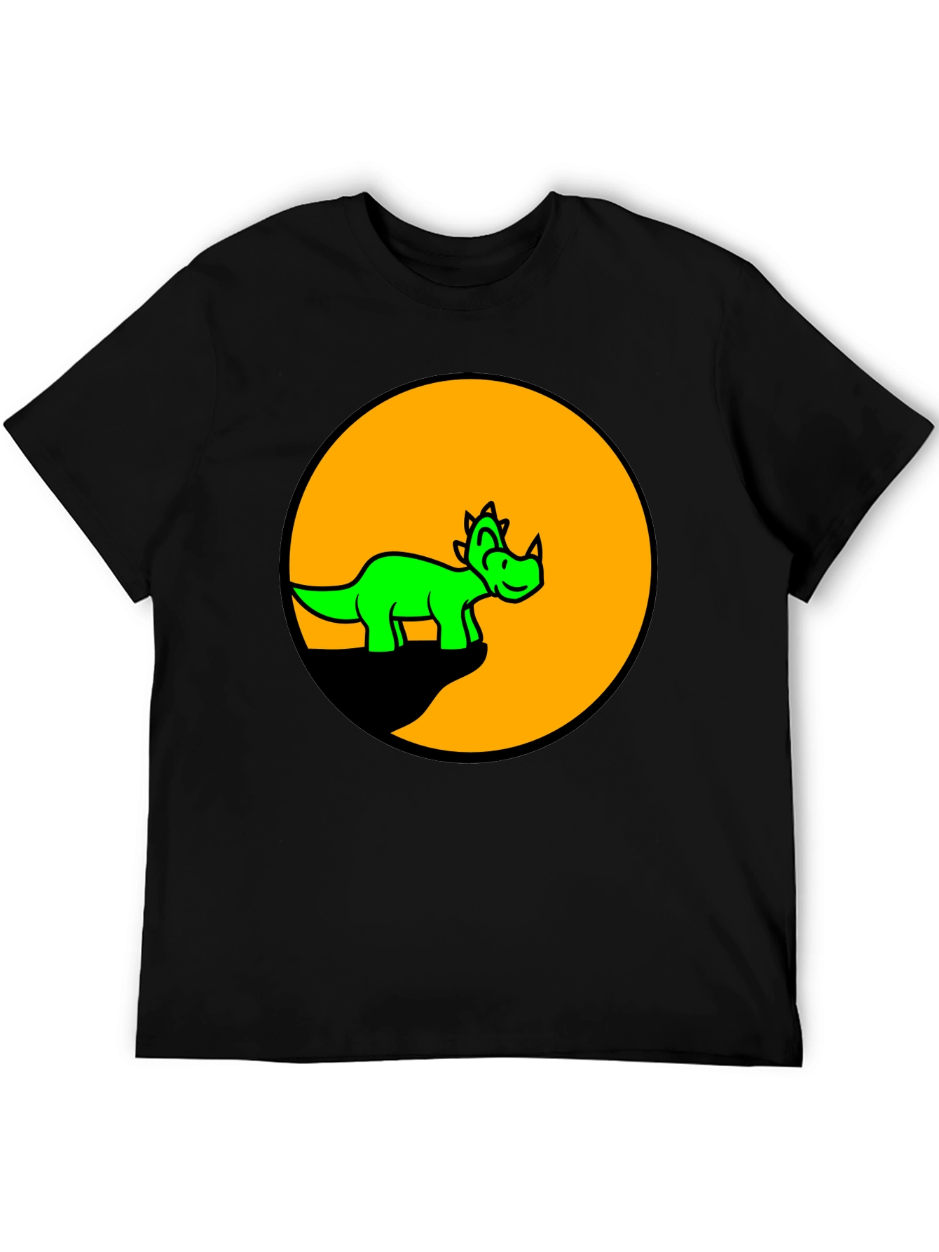 Dino Circle Graphic Tee - Black Cotton T-Shirt