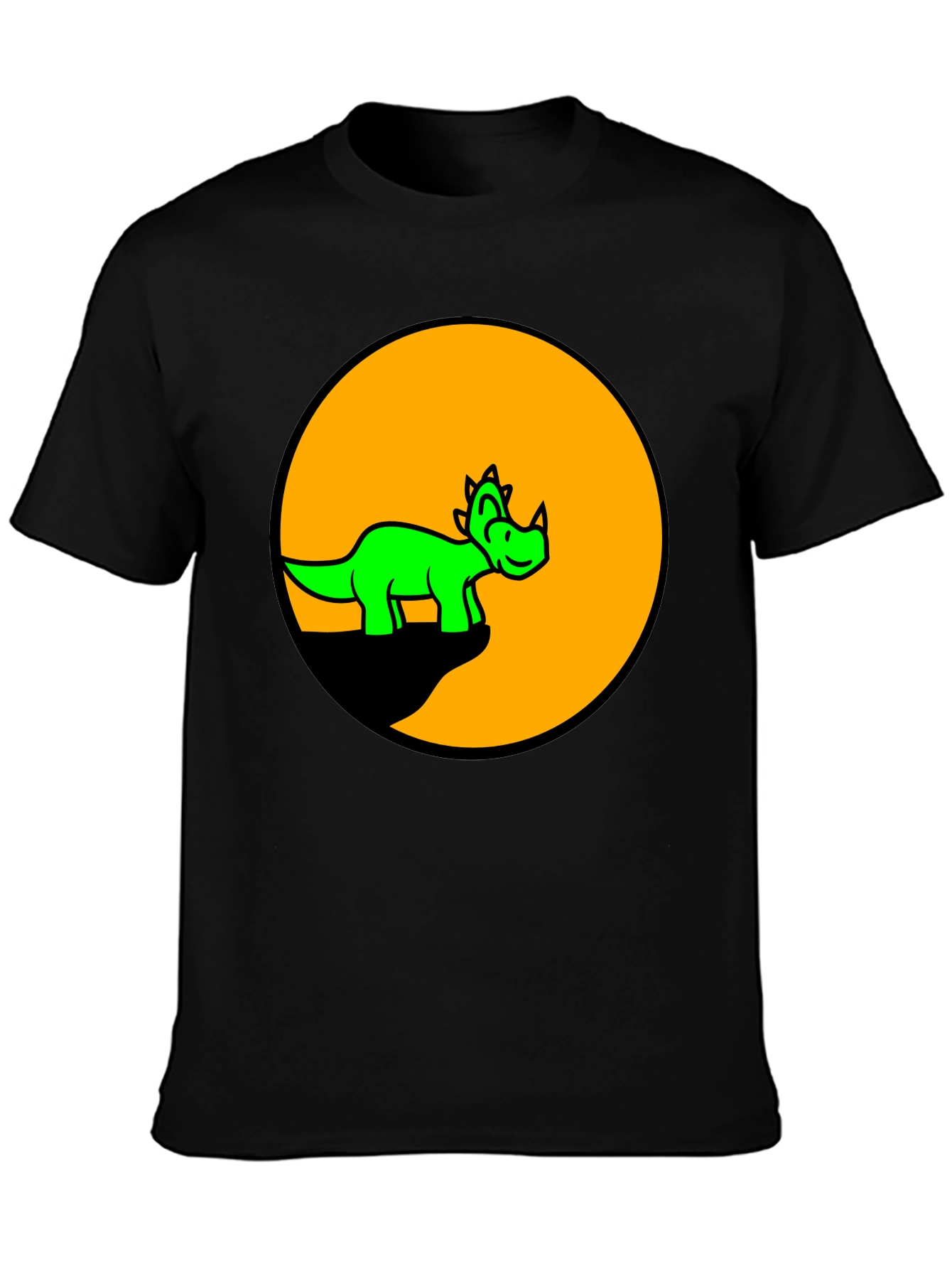 Dino Circle Graphic Tee - Black Cotton T-Shirt