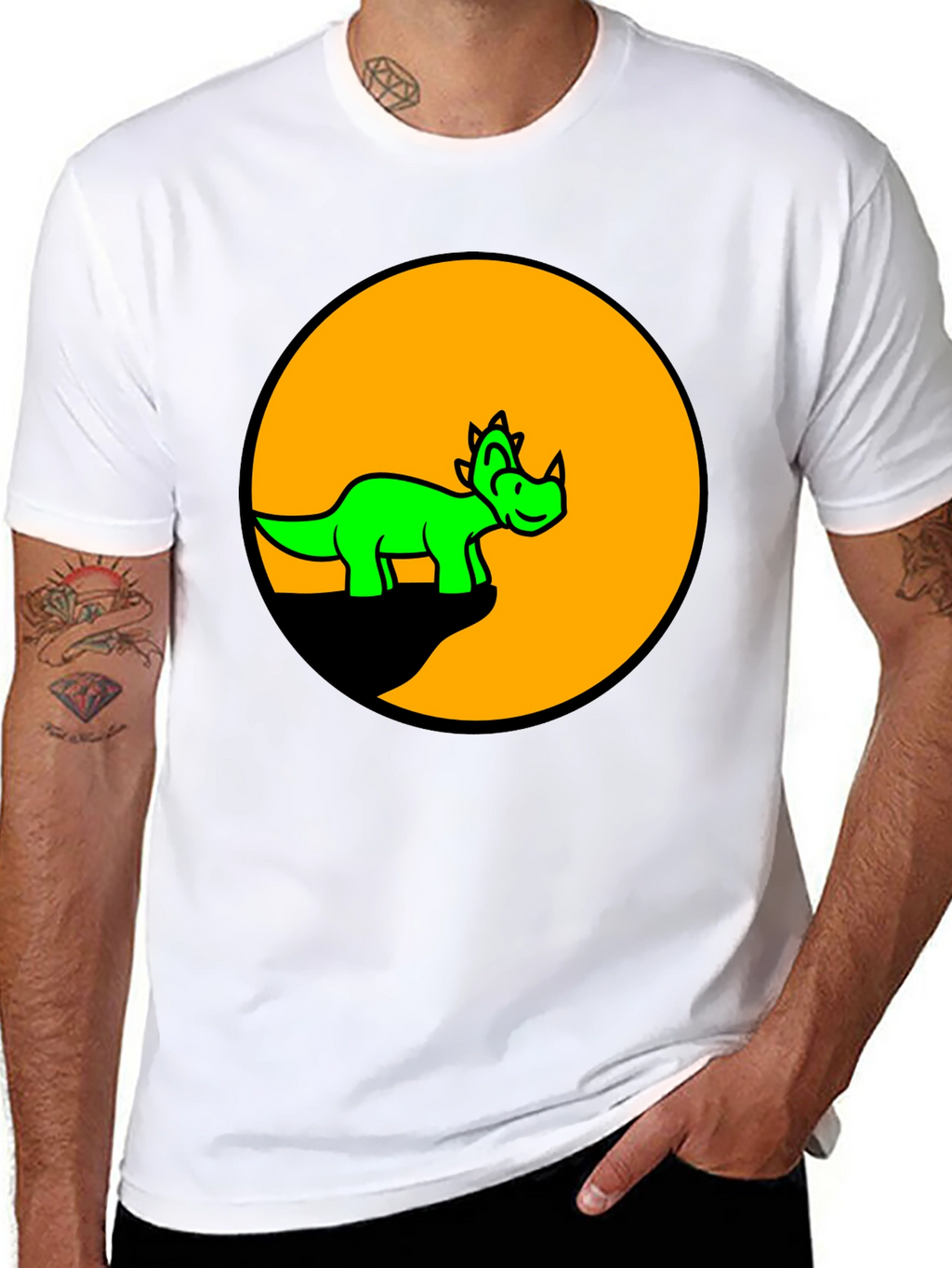 Dino Circle Graphic Tee - Black Cotton T-Shirt