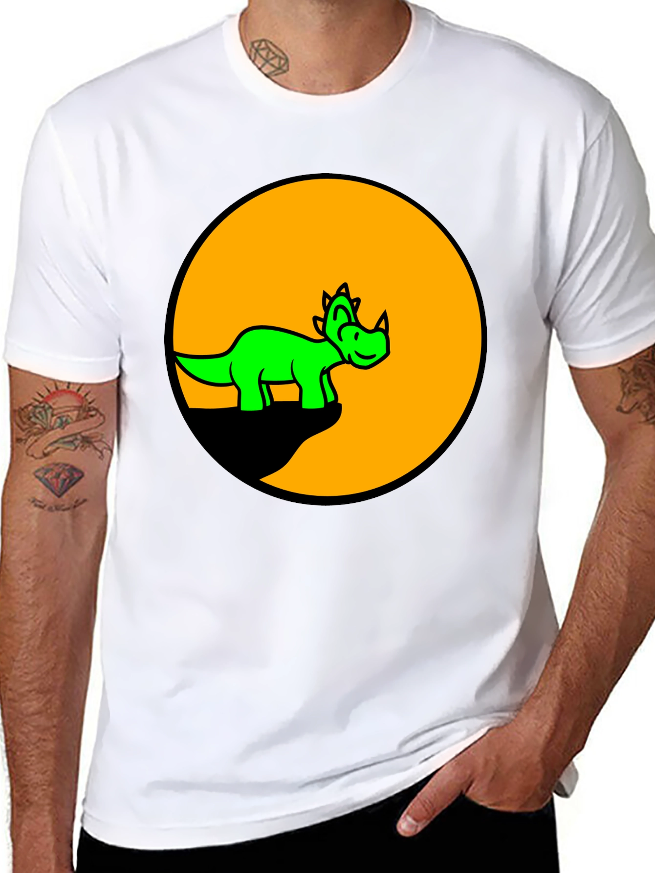 Dino Circle Graphic Tee - Black Cotton T-Shirt