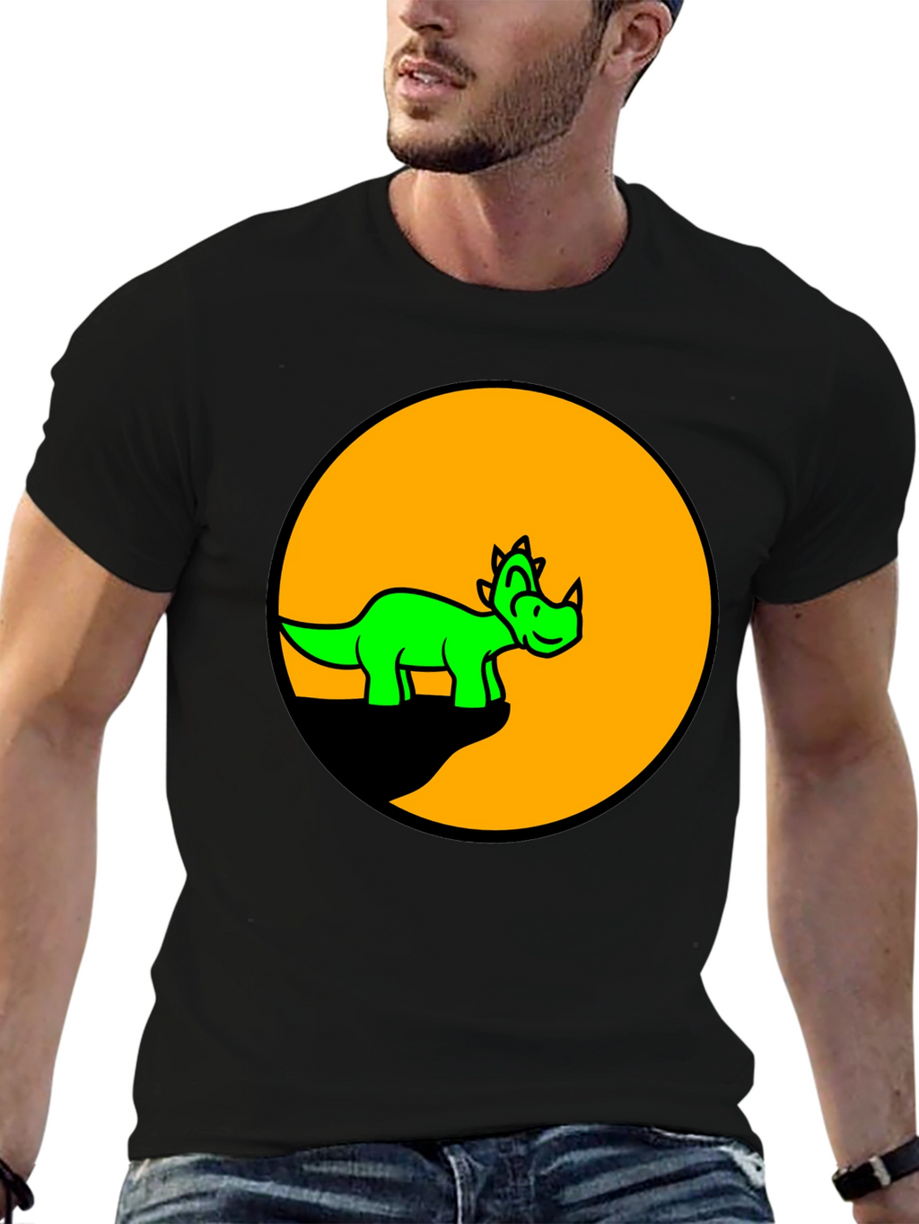 Dino Circle Graphic Tee - Black Cotton T-Shirt