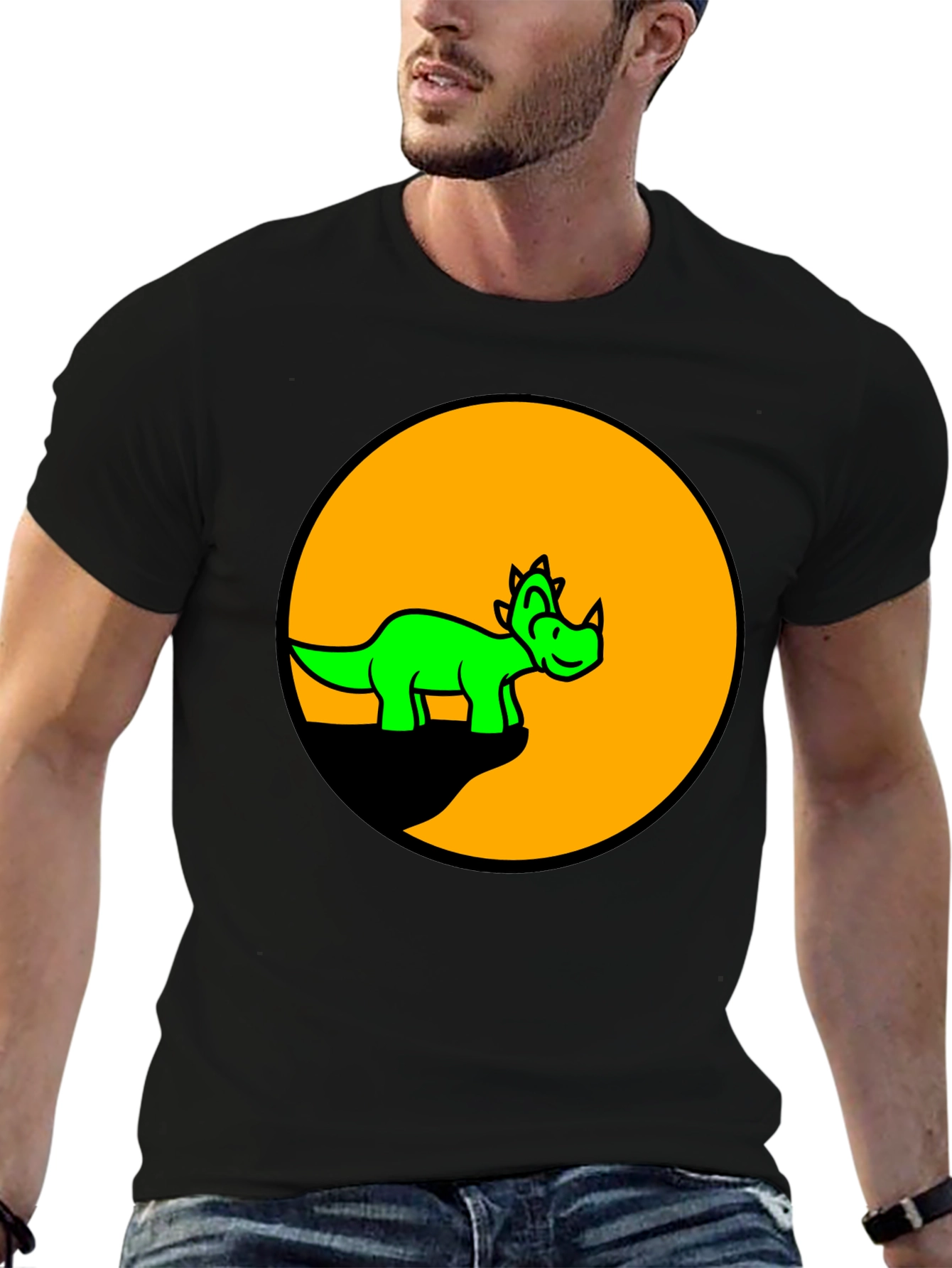 Dino Circle Graphic Tee - Black Cotton T-Shirt