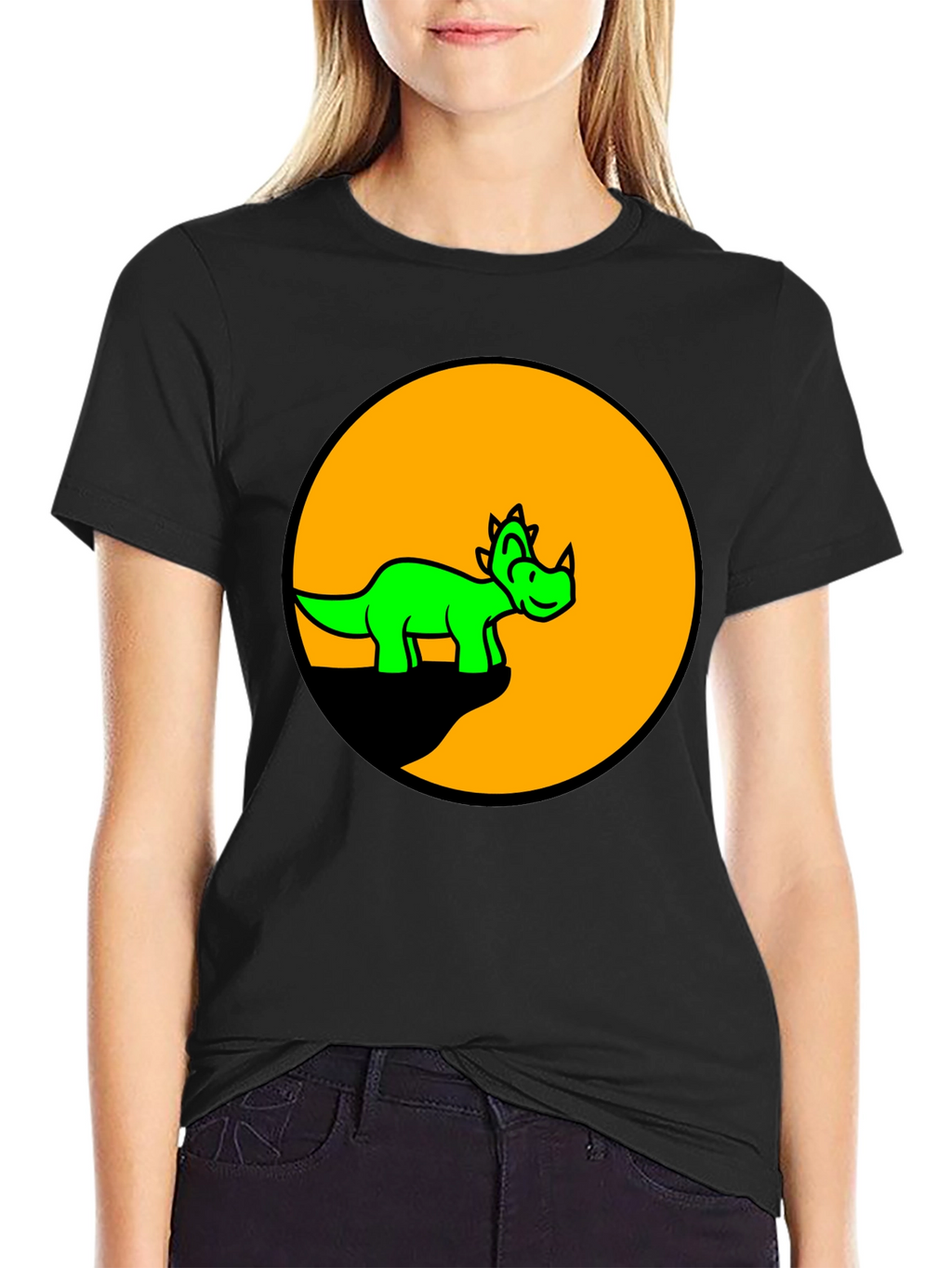 Dino Circle Graphic Tee - Black Cotton T-Shirt