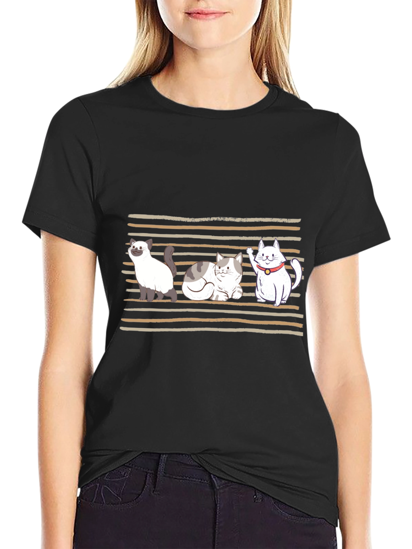 Cute Cats Graphic T-Shirt - Black
