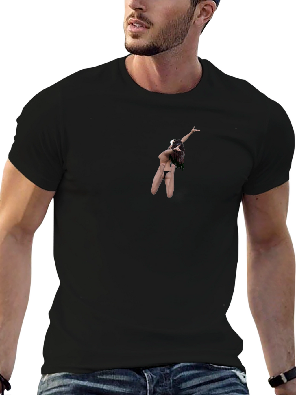Black T-Shirt with Unique Hula Dancer Graphic