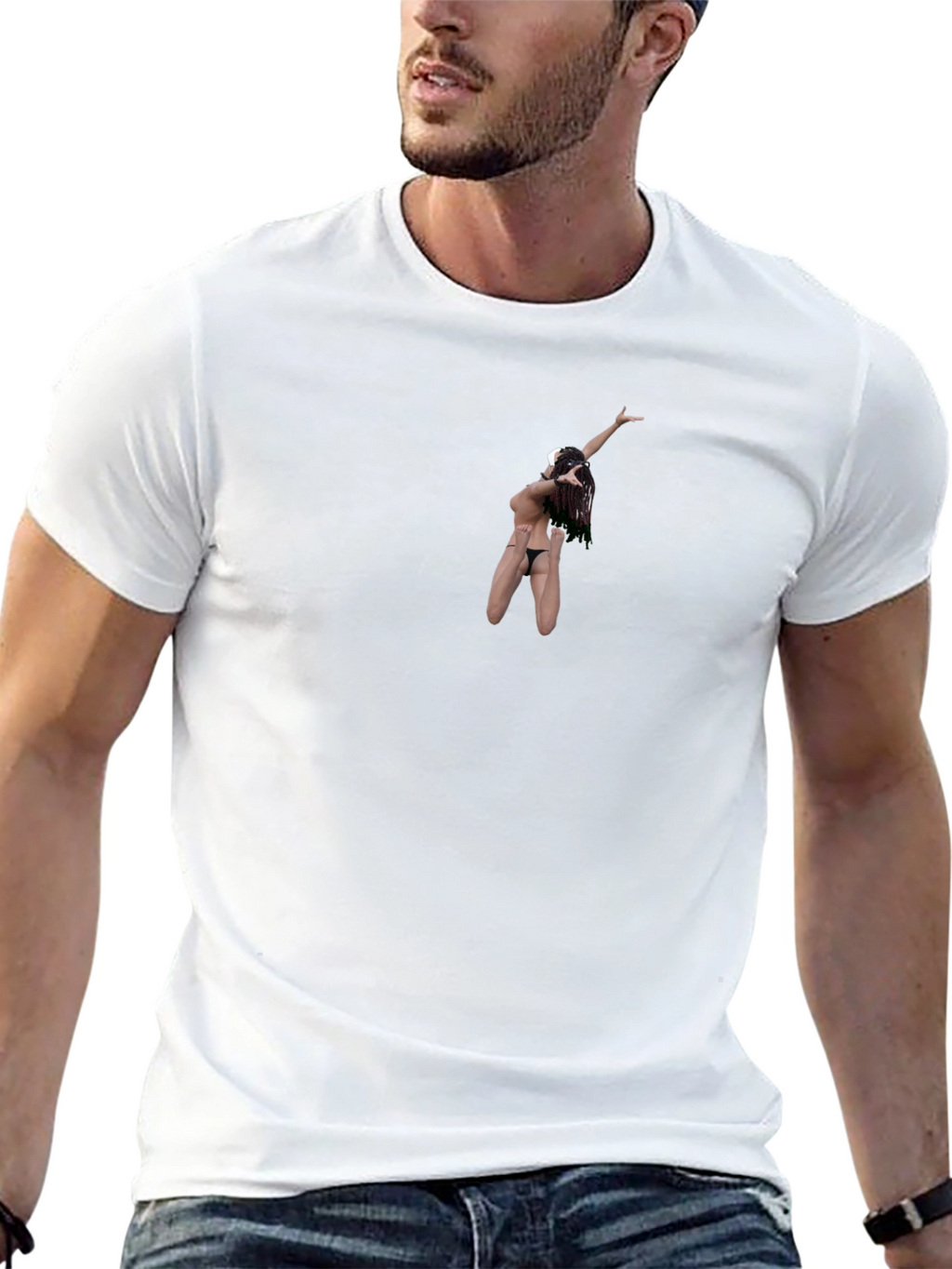 Black T-Shirt with Unique Hula Dancer Graphic