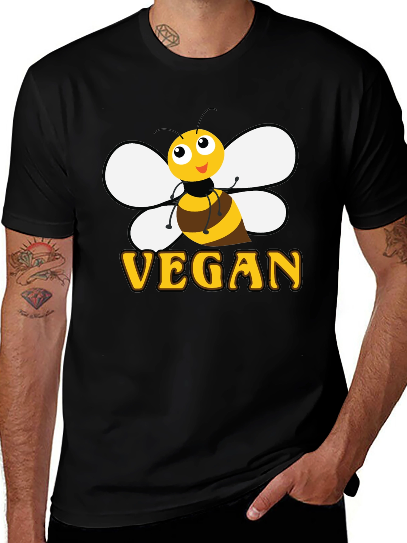 Bee Vegan T-Shirt - Black Cotton Graphic Tee