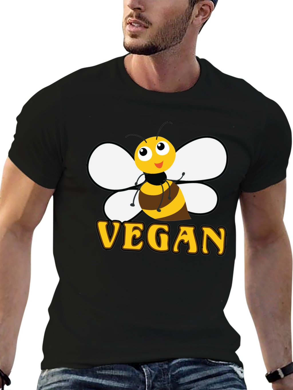 Bee Vegan T-Shirt - Black Cotton Graphic Tee