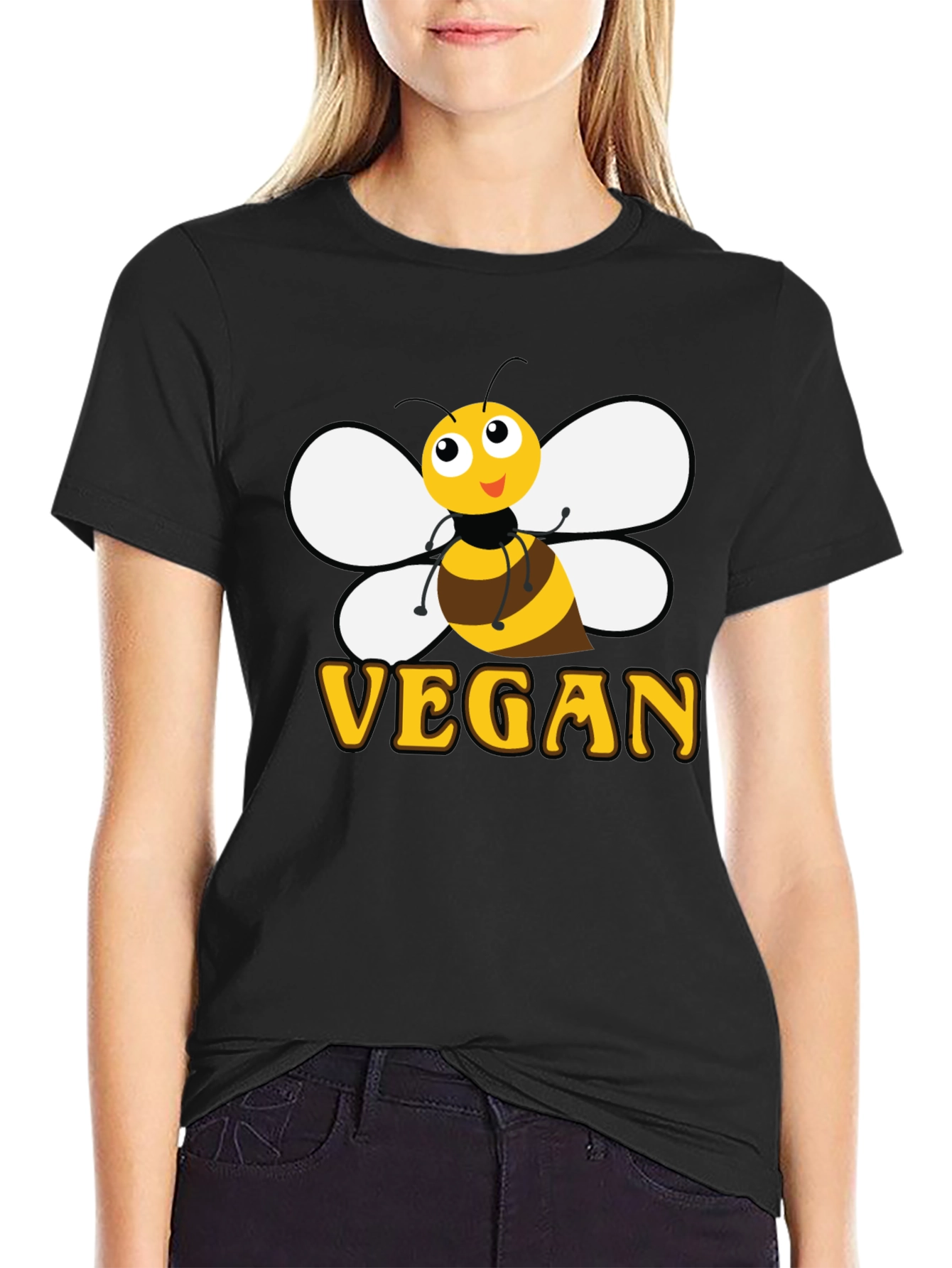 Bee Vegan T-Shirt - Black Cotton Graphic Tee