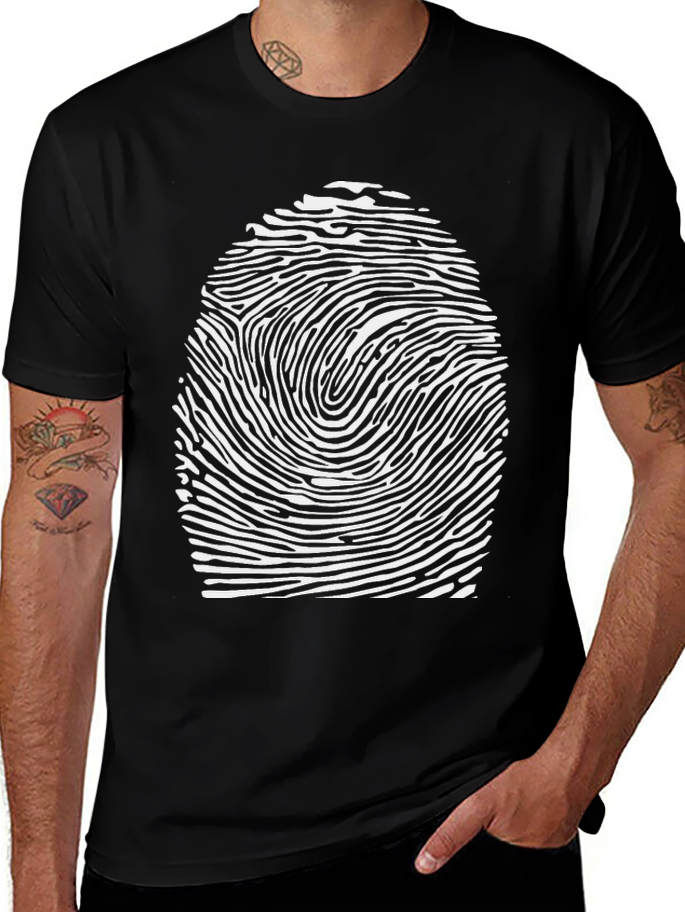 Unique Fingerprint Graphic Tee - Black Cotton T-Shirt