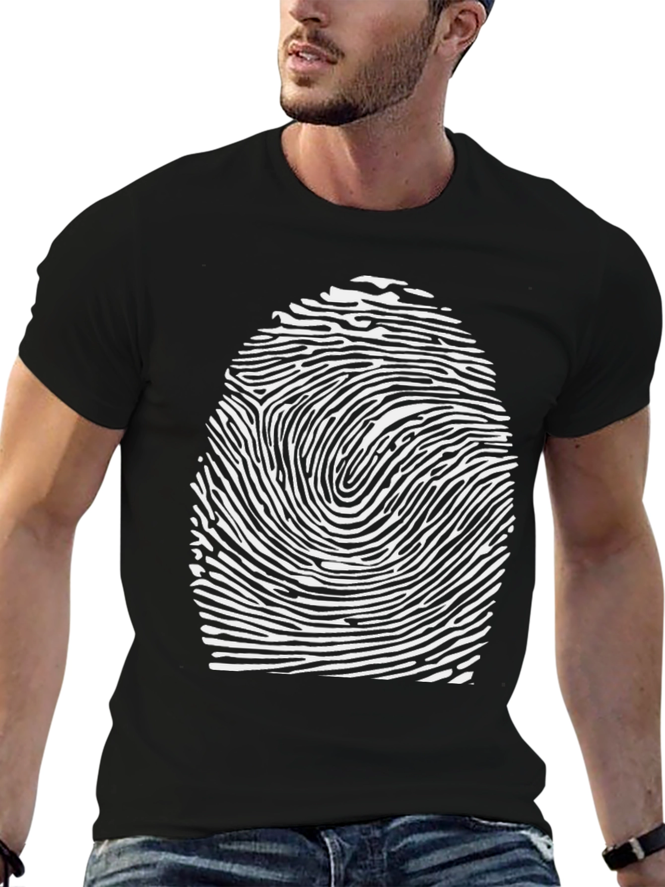 Unique Fingerprint Graphic Tee - Black Cotton T-Shirt