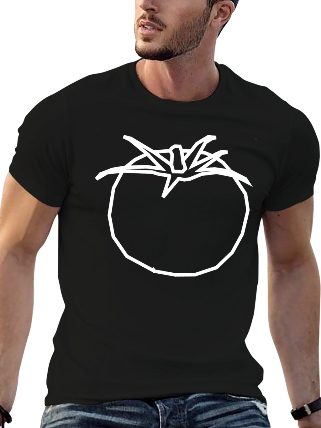 Tomato Graphic T-Shirt - Simple White Outline on Black