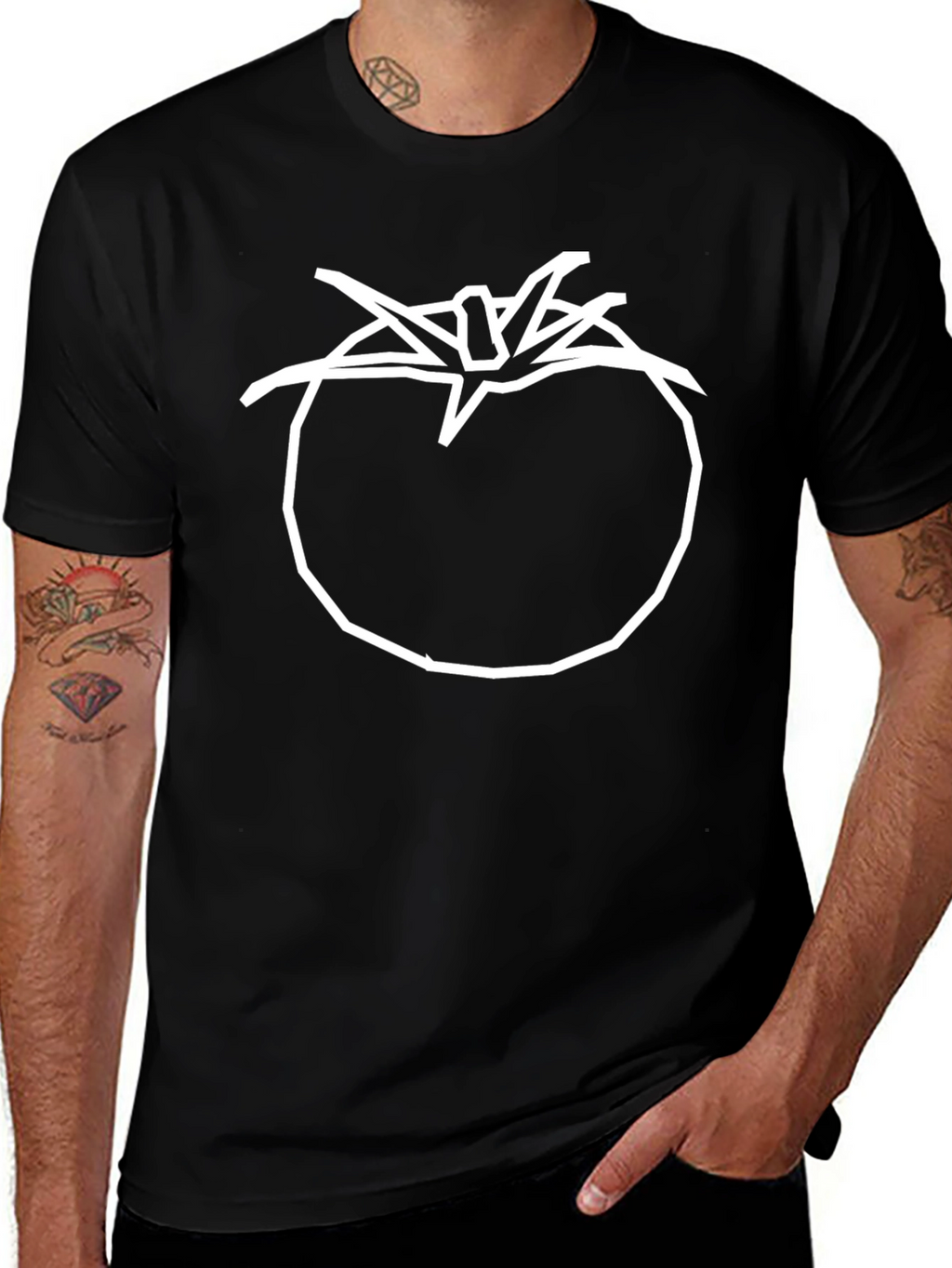 Tomato Graphic T-Shirt - Simple White Outline on Black