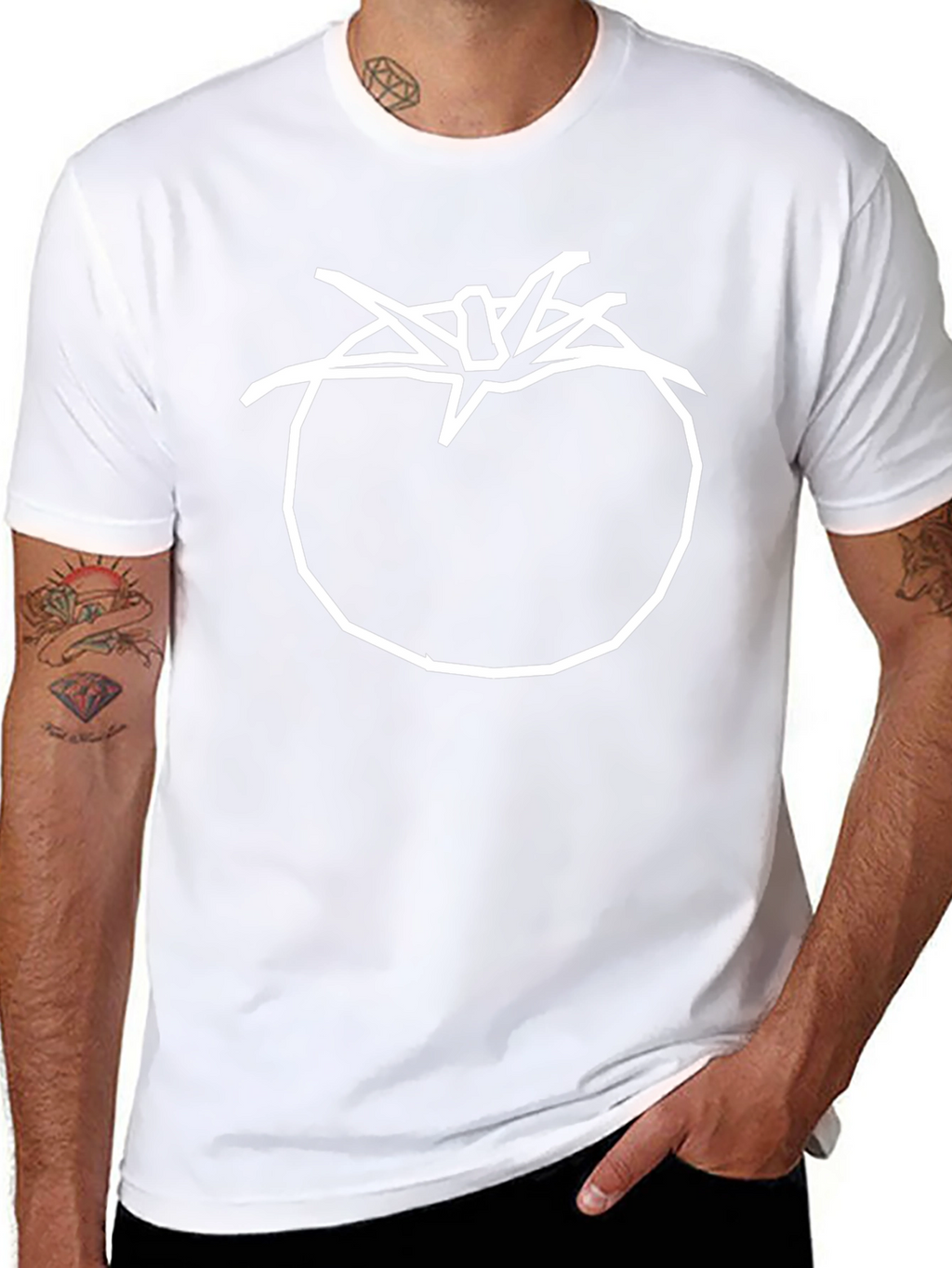 Tomato Graphic T-Shirt - Simple White Outline on Black
